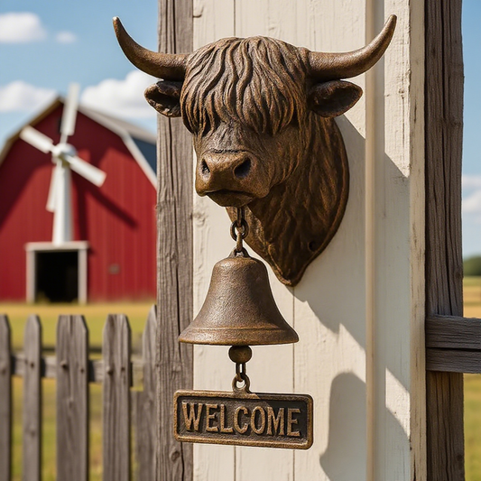 🎁 49% OFF Today – Handmade Highland Cow Welcome Bell, Cozy Farmhouse Gift 🐄🏡