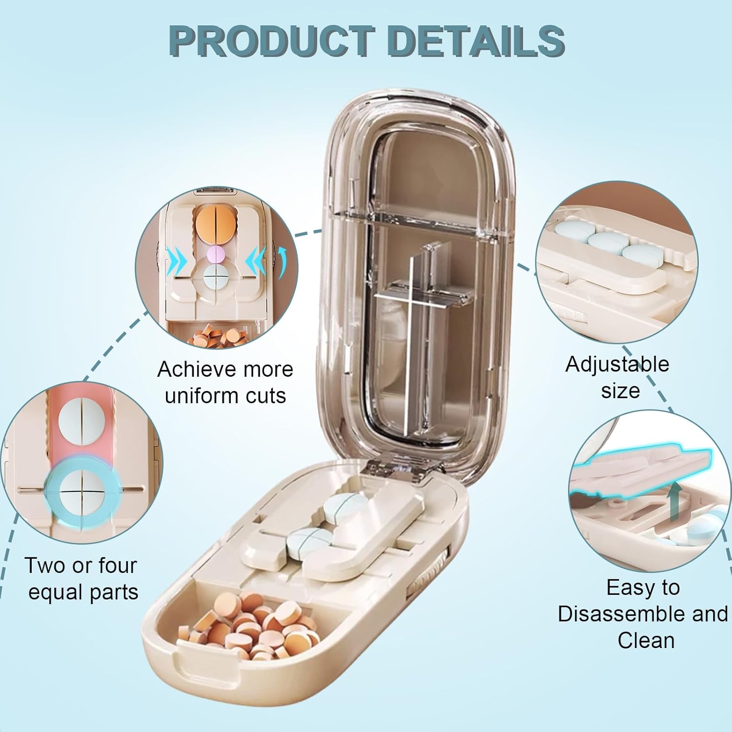 Designed for All Ages & Needs💊 All-in-One Medication Assistant(1/2&1/4) – Safe, Precise, and Travel-Ready ✨